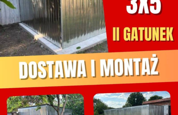 Garaż blaszany 3x5 II gatunek jednospadowy dostawa + montaż